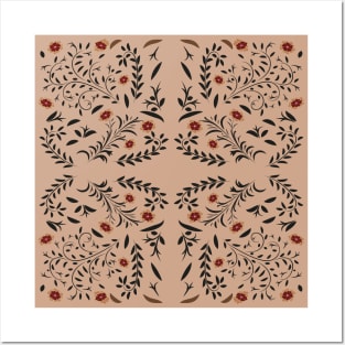 Floral pattern with flowers and leaves hohloma style Posters and Art